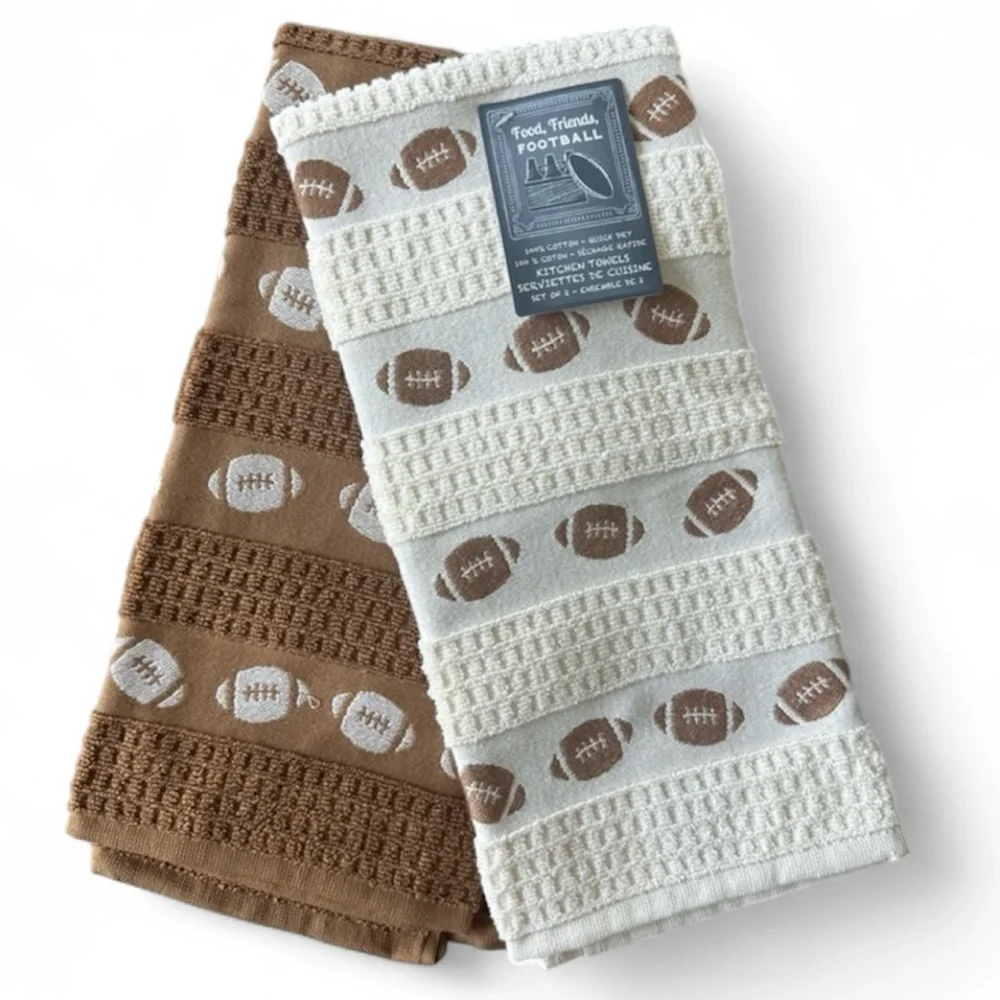 Set of 2 Football Brown and Cream Kitchen Towels 🏈 NWT